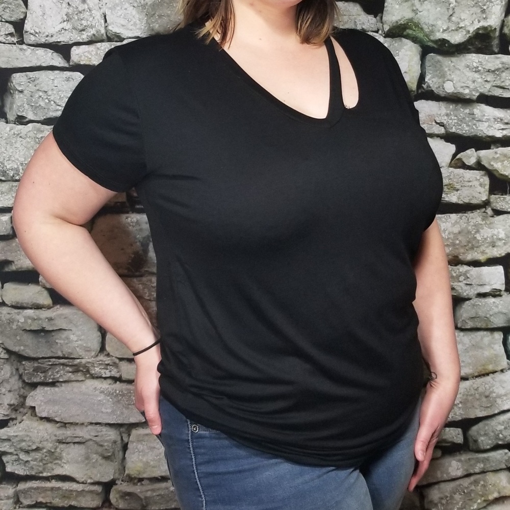 Black V-Neck cut out tee